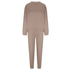 Sweatsuit for Women 2 Piece Outfits Solid Color Long Sleeve Crewneck Sweatshirts Pullover Drawstring Jogging Sweat Suit with Pockets 2024