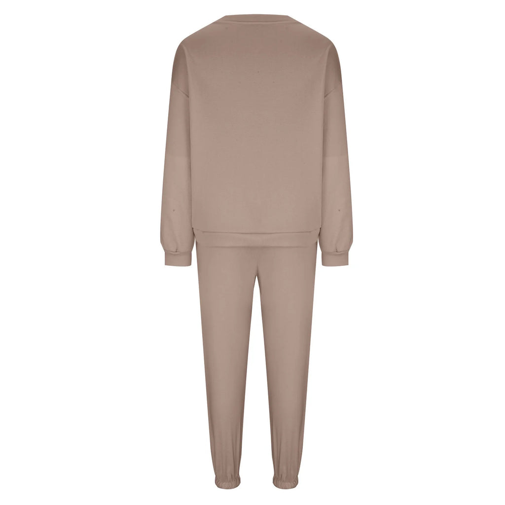 Sweatsuit for Women 2 Piece Outfits Solid Color Long Sleeve Crewneck Sweatshirts Pullover Drawstring Jogging Sweat Suit with Pockets 2024