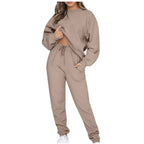 Sweatsuit for Women 2 Piece Outfits Solid Color Long Sleeve Crewneck Sweatshirts Pullover Drawstring Jogging Sweat Suit with Pockets 2024
