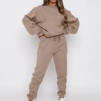 Sweatsuit for Women 2 Piece Outfits Solid Color Long Sleeve Crewneck Sweatshirts Pullover Drawstring Jogging Sweat Suit with Pockets 2024