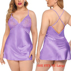 Women Lingerie V Neck Sexy Nightwear Satin Sleepwear Lace Chemise Mini Babydoll Nightgown